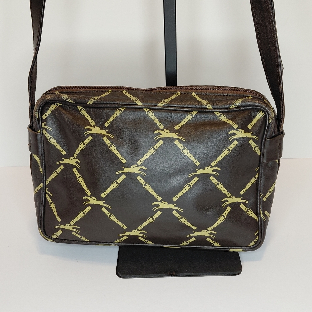 Longchamp Brown Horse Print Leather Crossbody Vintage - Picture 7 of 11